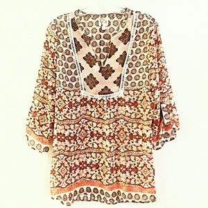 ANTHROPOLOGIE FIG AND FLOWER BOHO PEASANT TOP EUC!